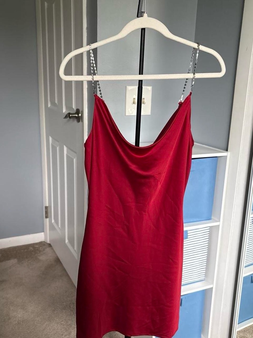 Garage Red Slip Mini Dress with Chain Straps